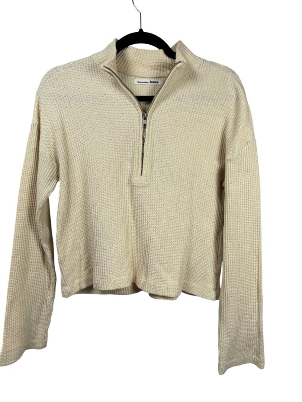 Reformation Jeans Waffle Knit Quarter Zip Pullover Sweater Cream XS 100% Cotton